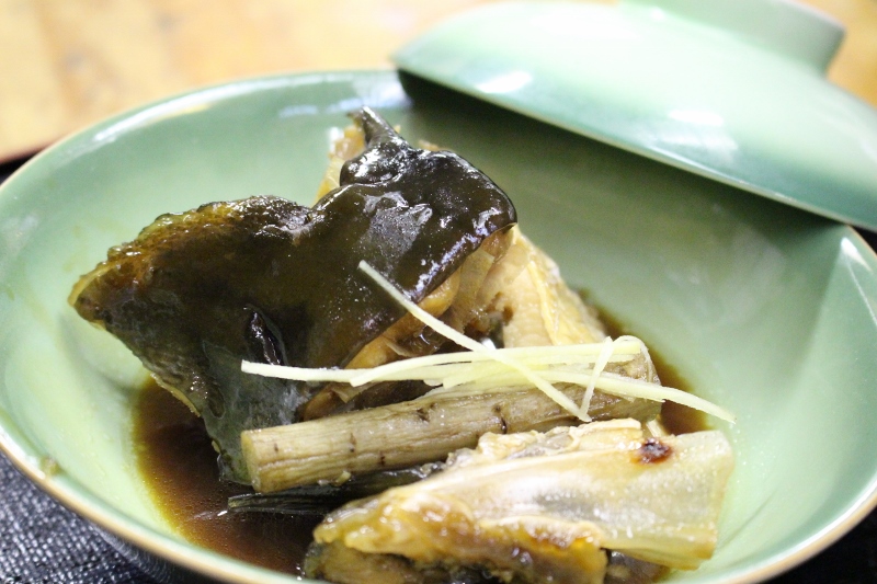 Yellowtail Amberjack Simmered in Stock Flavored with Soy Sauce, Sake, and Sugar