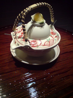 Broth and Matsutake Mushrooms Served in a Dobin Pot