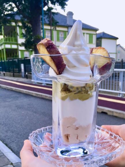 和栗&焼芋パフェ(和栗アイス・ソフトクリーム・焼き芋アイスクリーム・白玉。あんこ)